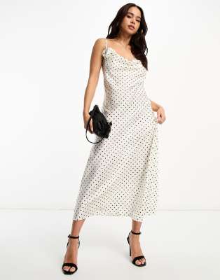 White Dot Print Tiered Slip Dress