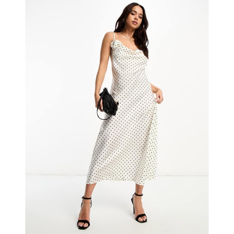 White satin store polka dot dress