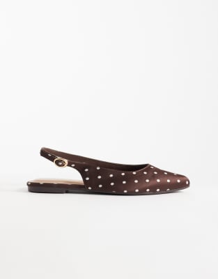  polka dot sling back flats in mid brown