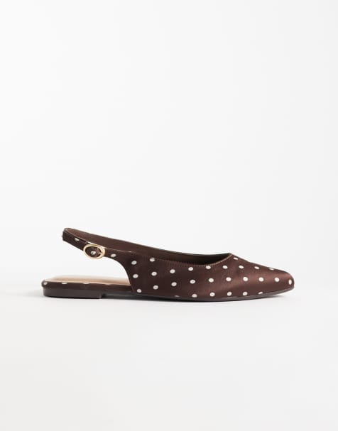 New Look polka dot sling back flats in mid brown - view 1