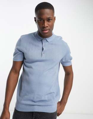 New Look short sleeve polo in blue - ASOS Price Checker
