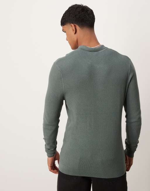 New Look - Polo à manches longues et col zippé - Kaki, 4 de 4