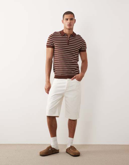 New Look polo à quart de zip à rayures marron, 2 de 5