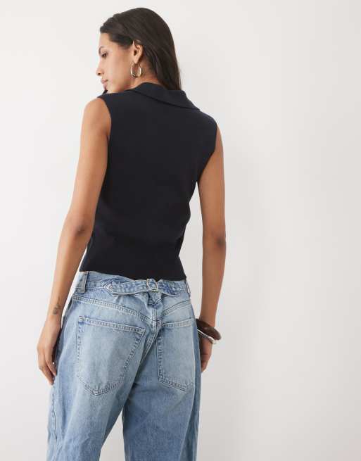 New Look polo collar compact knit vest in navy, 4 of 4