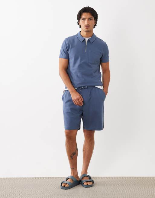New Look - Polo d'ensemble texturé à col zippé et manches courtes - Bleu foncé, 2 de 5