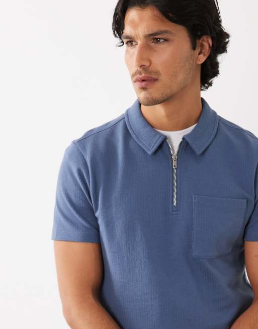 New Look - Polo d'ensemble texturé à col zippé et manches courtes - Bleu foncé, 5 de 5