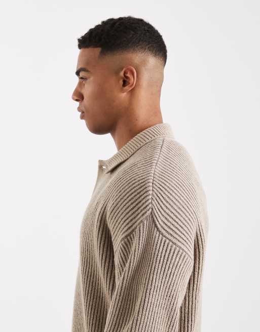 New Look - Polo en maille à côtes anglaises - Marron foncé bicolore, 4 de 5