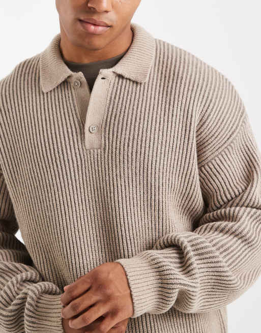New Look - Polo en maille à côtes anglaises - Marron foncé bicolore, 5 de 5