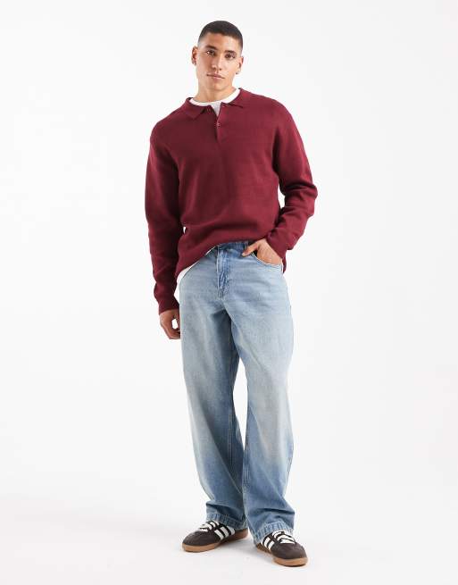 New Look - Polo en maille compacte - Bordeaux foncé, 2 de 5