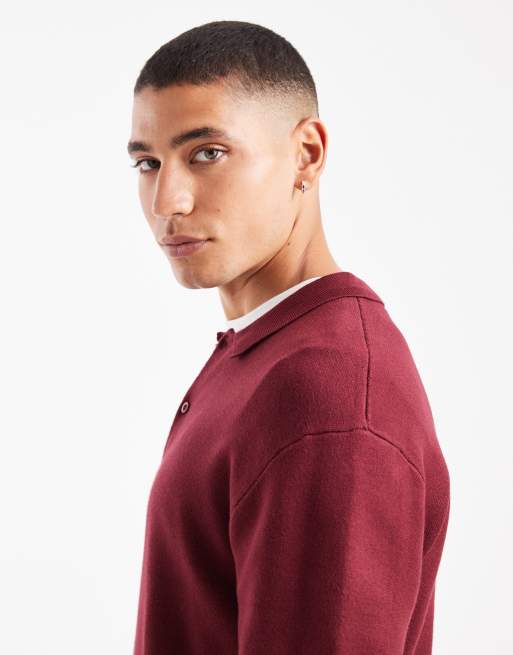 New Look - Polo en maille compacte - Bordeaux foncé, 4 de 5