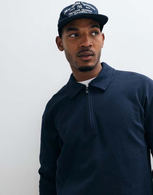 New Look polo en maille texturée à demi-zip marine, 2 de 5