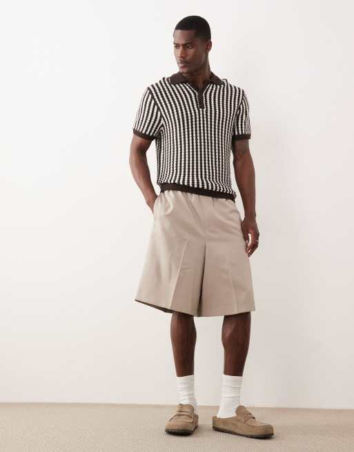 New Look - Polo en maille texturée à rayures - Marron, 2 de 5