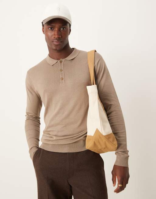 New Look - Polo in maglia a maniche lunghe marrone