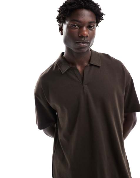 New Look - Polo marrone scuro con rever - view 1