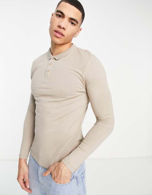New Look - Polo moulant à manches longues - Taupe