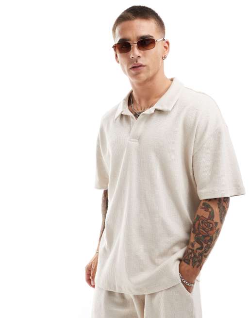 New Look - Polo oversize color pietra testurizzata in coordinato