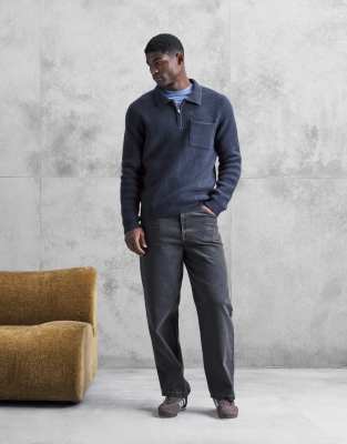 Polo-Pullover in Marineblau mit kurzem Reißverschluss Marineblau XS