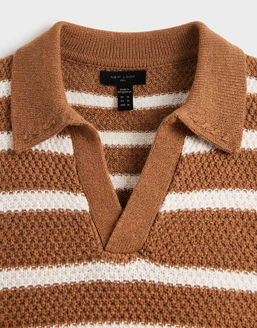 New Look - Polo rayé en maille - Orange, 8 de 9