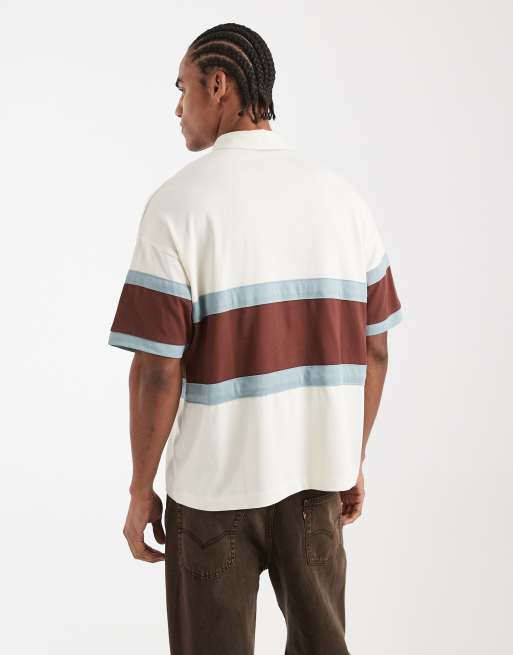 New Look - Polo stile rugby squadrata bianca con motivo a blocchi, 3 di 5