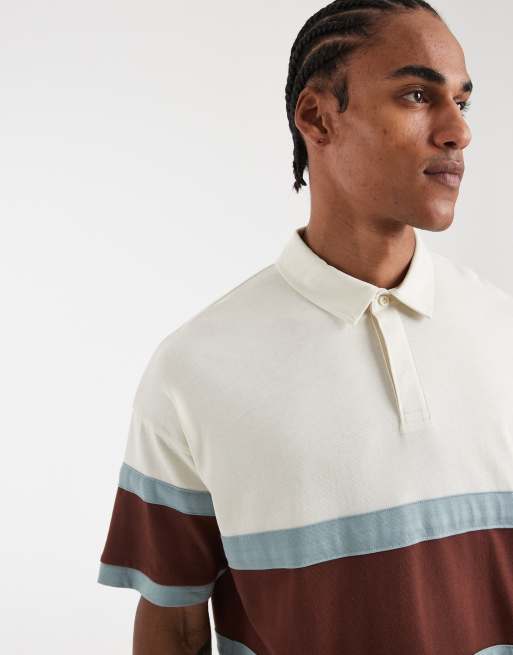 New Look - Polo stile rugby squadrata bianca con motivo a blocchi, 5 di 5