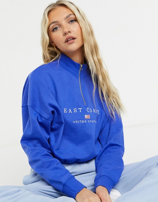 New Look polo sweat slogan top in bright blue
