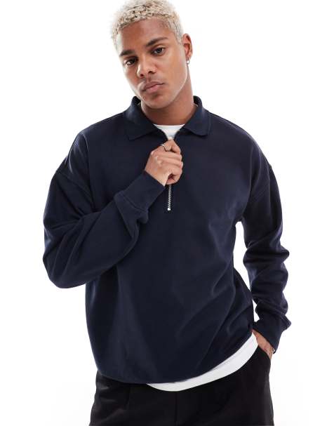 New Look – Polo-Sweatshirt in Marineblau mit halbem Reißverschluss - view 1