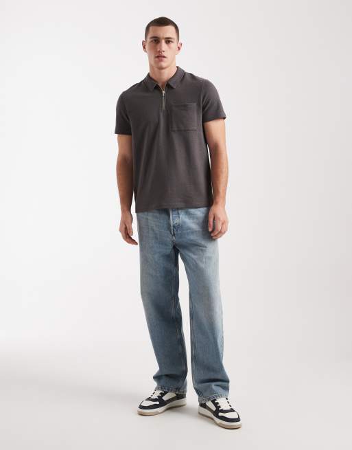 New Look - Polo testurizzata grigio scuro con zip, 2 di 5