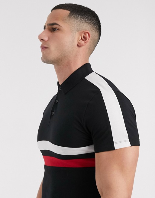 New Look polo with chest panel in black
