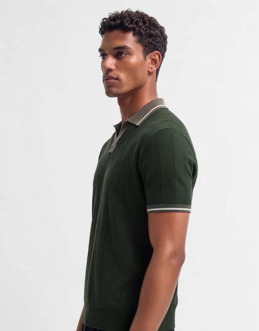New Look Poloshirt mit Kontrastabschlüssen in Dunkelkhaki, 8 von 9