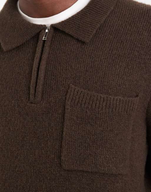 New Look - Polotrui met kwartrits in donkerbruin, 5 van 5