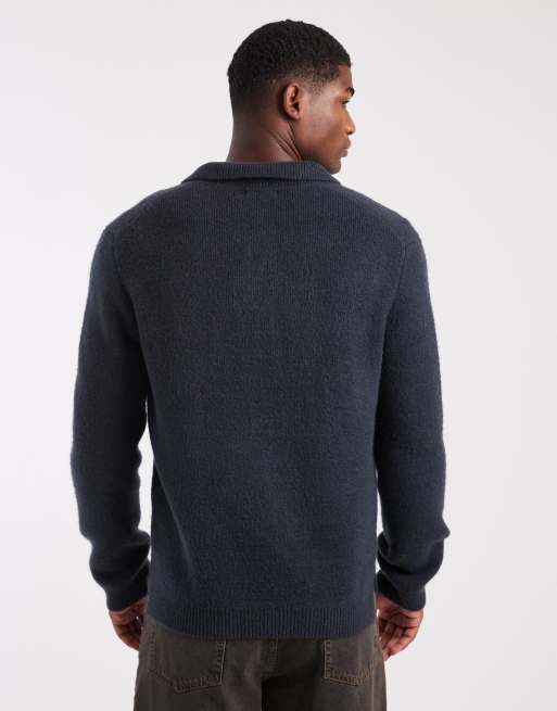 New Look - Polotrui met kwartrits in marineblauw, 3 van 5