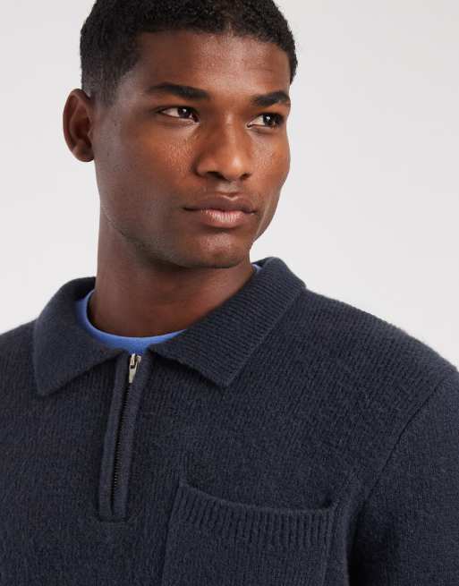 New Look - Polotrui met kwartrits in marineblauw, 5 van 5