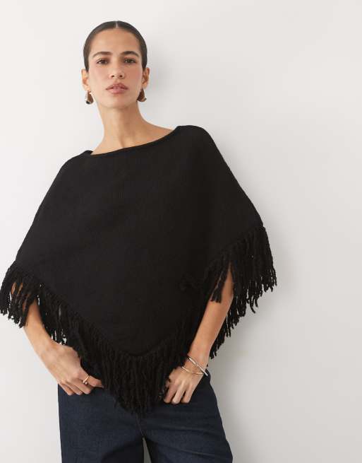 New Look poncho en maille à franges noir, 3 de 4