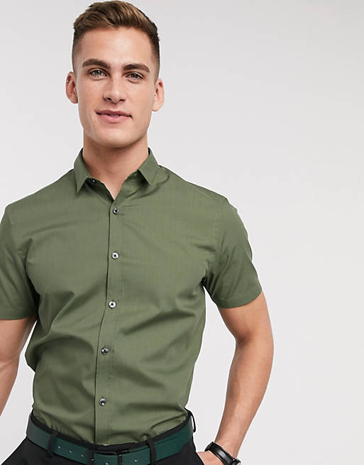 New look – Popelinowa koszula khaki z krótkim rękawem