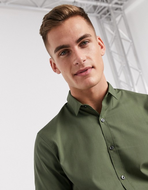 New look – Popelinowa koszula khaki z krÓtkim rękawem TMFR