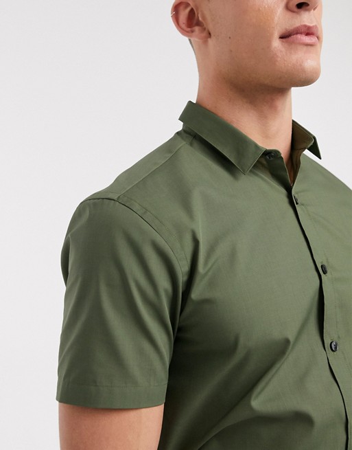 New look – Popelinowa koszula khaki z krÓtkim rękawem TMFR
