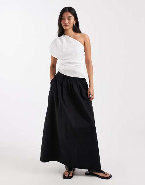 New Look poplin cirle midi skirt in black - view 1