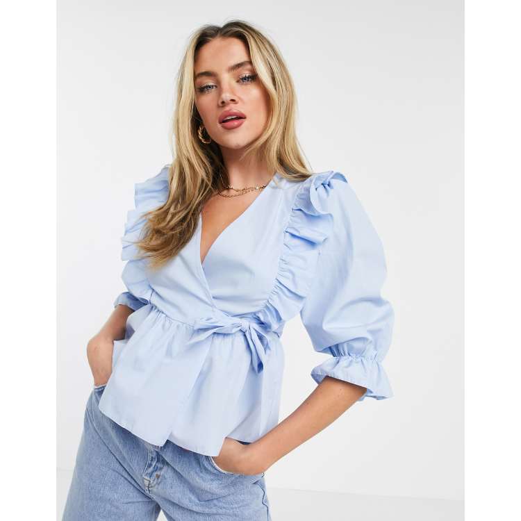 Light blue cheap ruffle top