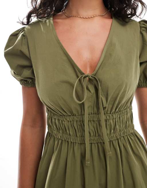 New Look poplin midi dress in khaki, 3 of 4