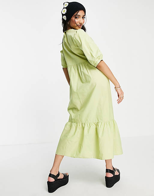 Women New Look poplin midi dress in lime green 