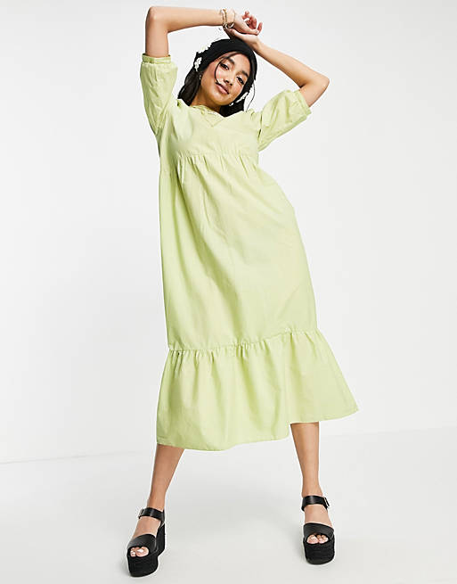 Women New Look poplin midi dress in lime green 