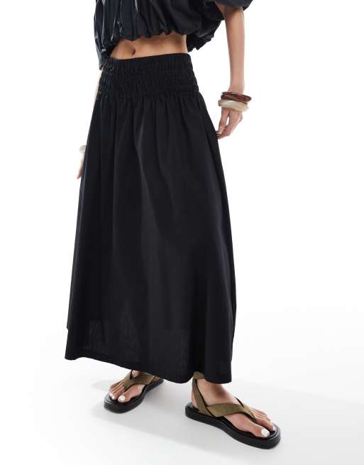 New Look poplin midi skirt in black