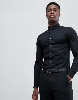 New Look poplin muscle fit shirt in black