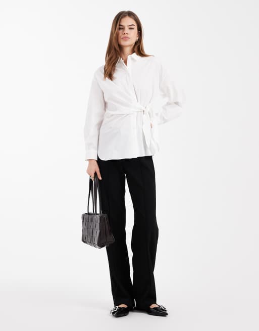 New Look - Poplin overhemd met gestrikte zijkant in wit, 2 van 4