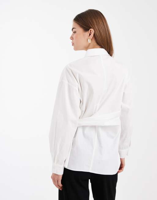 New Look - Poplin overhemd met gestrikte zijkant in wit, 4 van 4