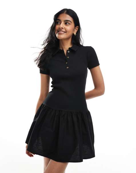New Look poplin polo mini dress in black