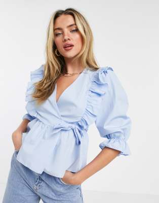 light blue ruffle blouse