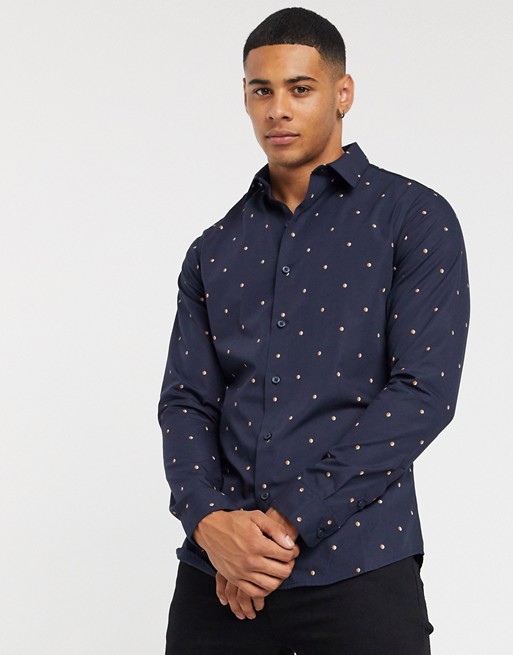 New Look poplin shirt in navy polka dot