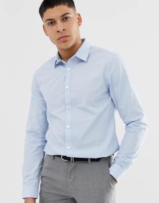 gray pants light blue shirt