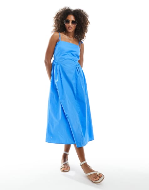 New Look poplin tie strap midi dress in blue - view 1